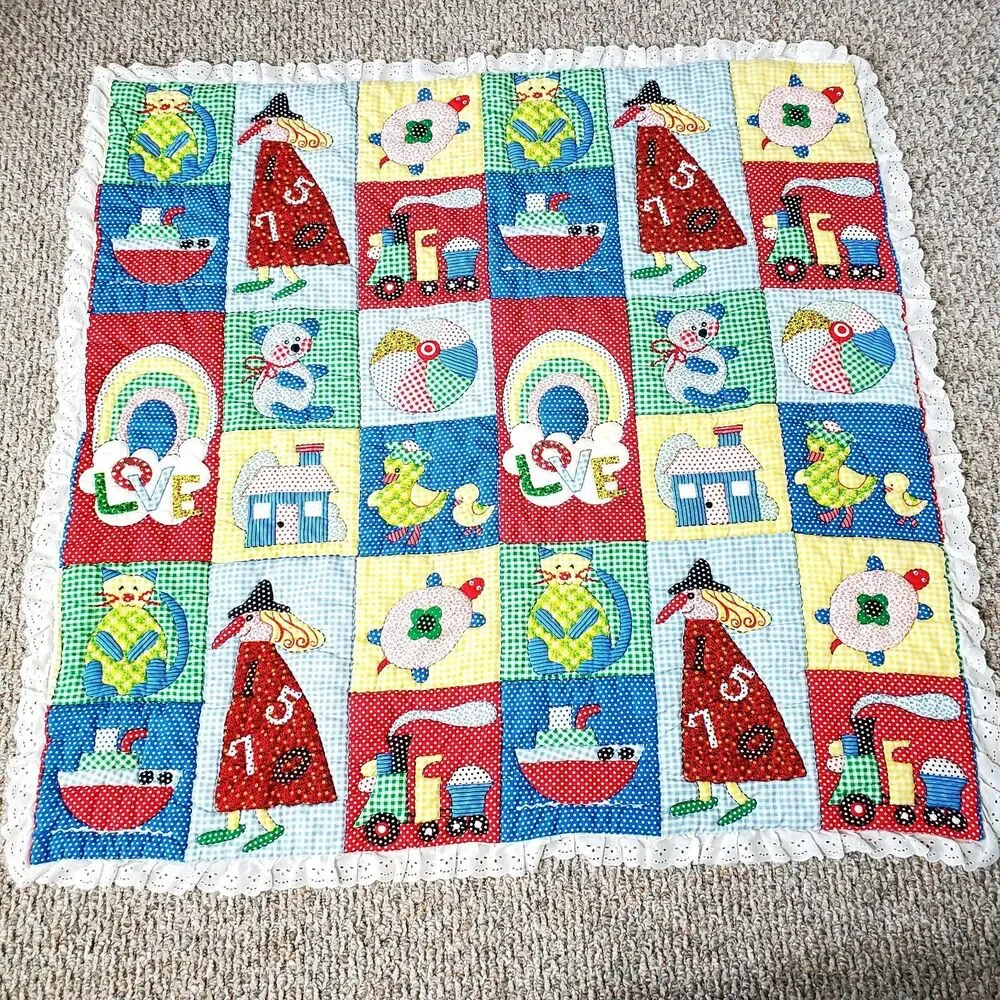 Vintage Baby Quilt Blanket 1970's Spring Mills Childrens Mixed Print 44
